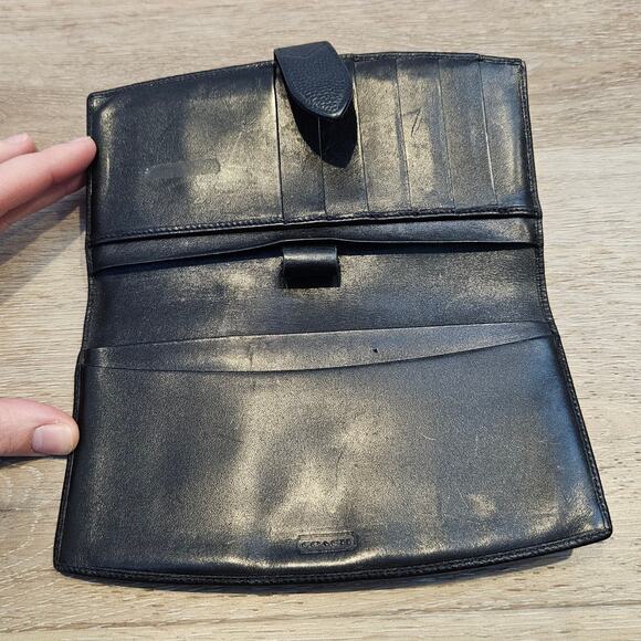 Vintage Coach Black Pebbled Leather Bi-Fold Envelope Wallet Minimalist Basic - Picture 2 of 10